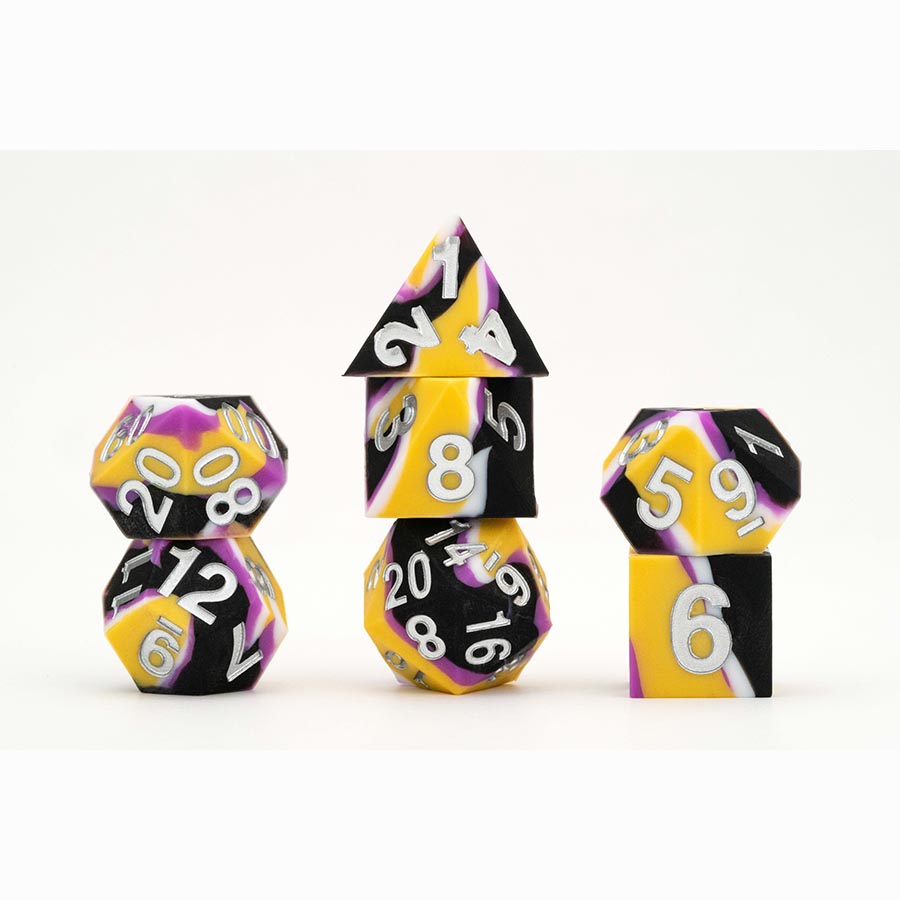 7 COUNT DICE POLY SET: 16MM SHARP-EDGE SILICON RUBBER: Nonbinary