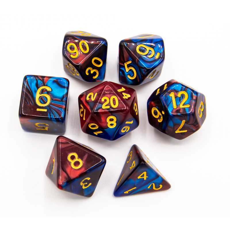 Blue/Copper Set of 7 Fusion Polyhedral Dice with
Gold Numbers for D20 based RPG's