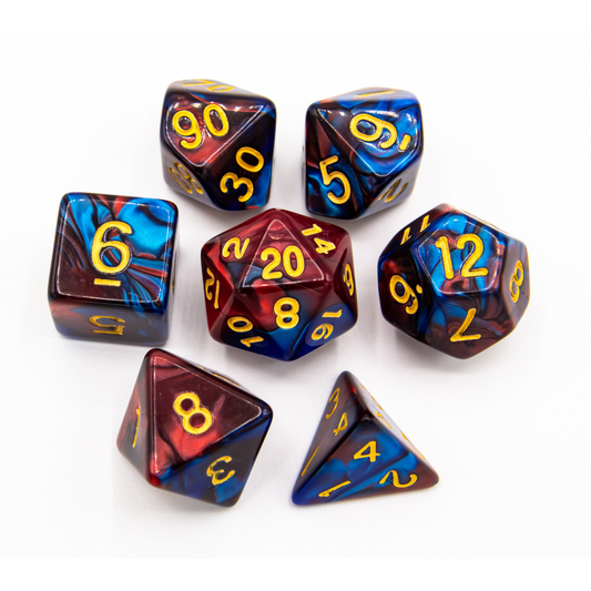 Blue/Copper Set of 7 Fusion Polyhedral Dice with
Gold Numbers for D20 based RPG's