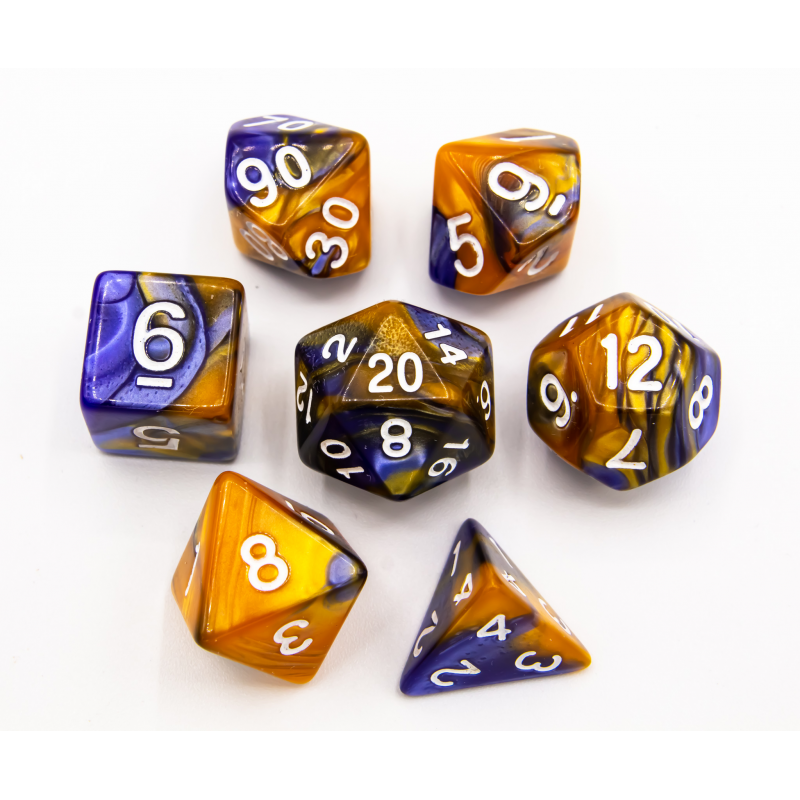 Blue/Gold Set of 7 Fusion Polyhedral Dice with White
Numbers for D20 based RPG's