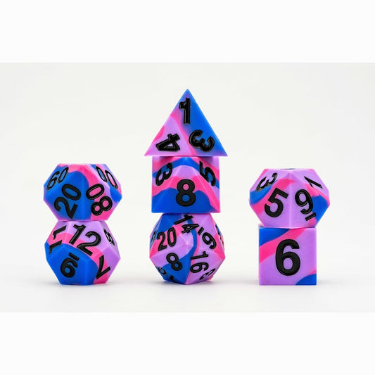 7 COUNT DICE POLY SET: 16MM SHARP-EDGE SILICON RUBBER: Bisexual