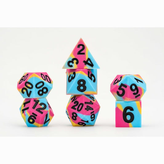 7 COUNT DICE POLY SET: 16MM SHARP-EDGE SILICON RUBBER: Pansexual