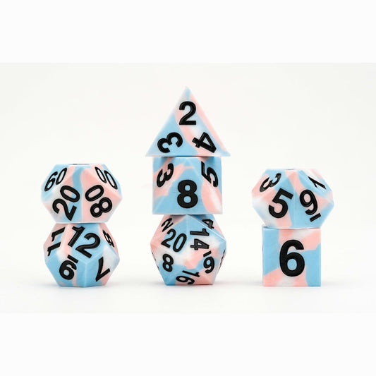7 COUNT DICE POLY SET: 16MM SHARP-EDGE SILICON RUBBER: Transgender