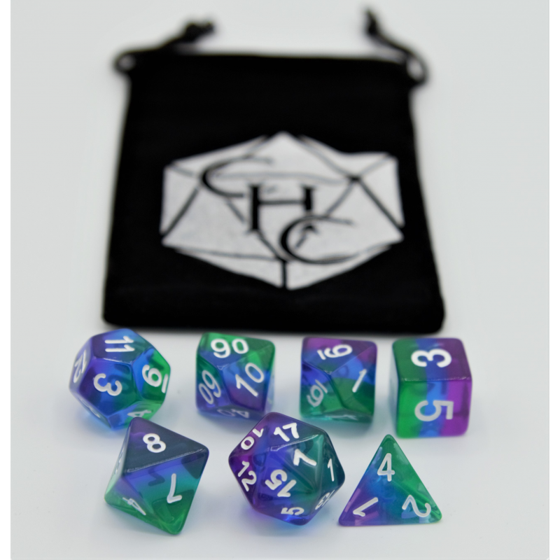 Aurora Polyhedral Dice: Northern Lights with Silver Numbers